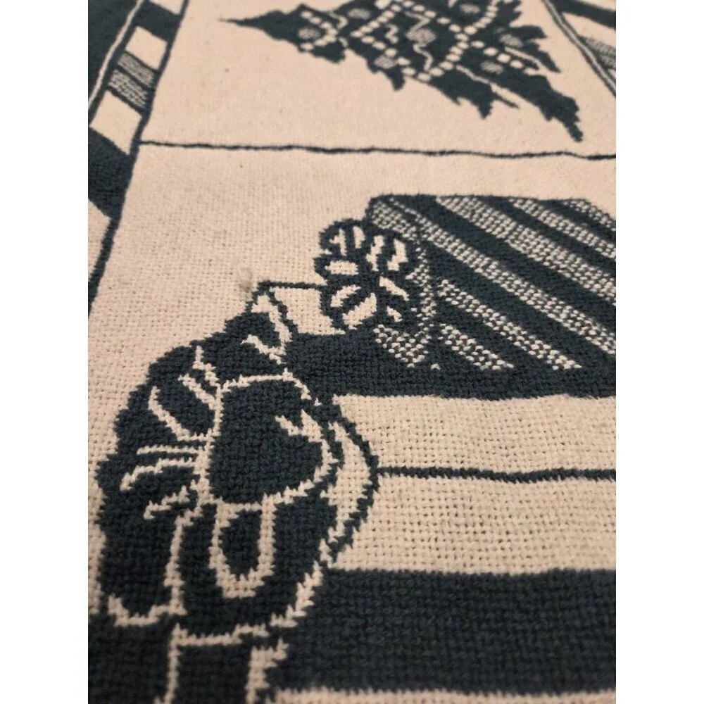 Vtg Christmas Woven Tapestry Throw Blanket With Fringes Reversible 47x71